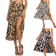 Summer Hot Leopard Long Skirt Women Holiday Beach High Waist Loose Chiffon Skirts Lady Casual Bottom