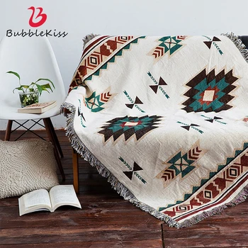 

Bubble Kiss 2020 Cotton Ethnic Style Blanket Abstract Geometric Pattern Blanket For Bedside Non-Slip Sofa Tassel Design Blanket