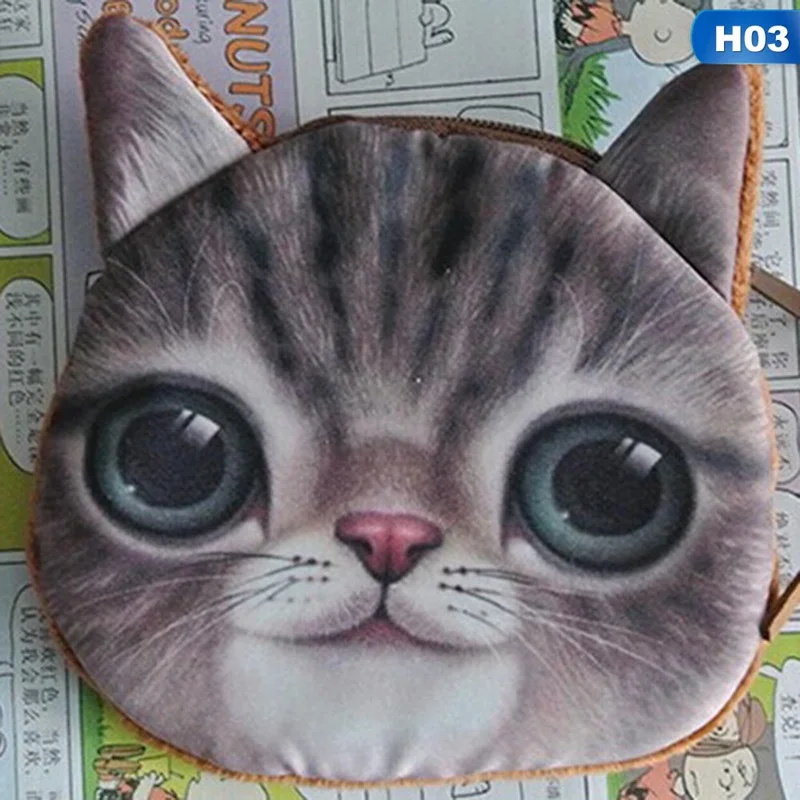 1 шт. кошка собака лицо Кошелек для монет с принтом Новинка милый чехол кошелек сумка Кошелек для монет из полиэстера, на молнии сумка для визитных карточек портмоне - Цвет: H03