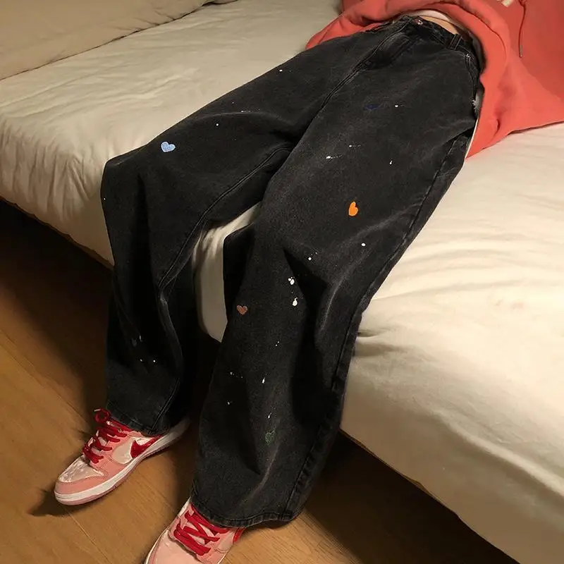 

Женские джинсы с вышивкой, повседневные свободные прямые джинсы до щиколотки, на пуговицах, модель P130 в Корейском стиле на осень, 2021