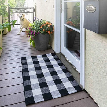 

Plaid Rug - Checkered Indoor/Outdoor Door Mat Outdoor Doormat for Front Porch/Kitchen/Laundry Room Welcome Layered Mat