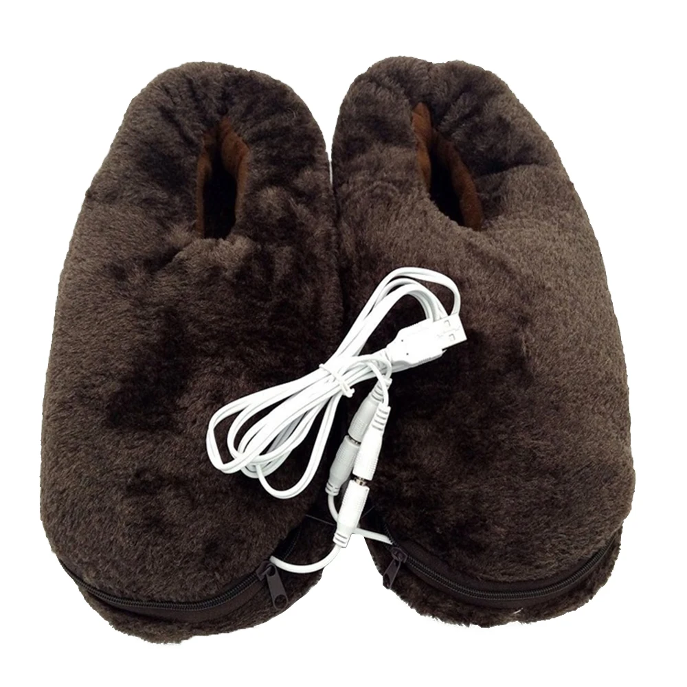 Теплые сапоги с электрическим подогревом; обувь; Тапочки с подогревом; удобная плюшевая обувь для холодной погоды; Теплая обувь для семьи и офиса - Цвет: Brown