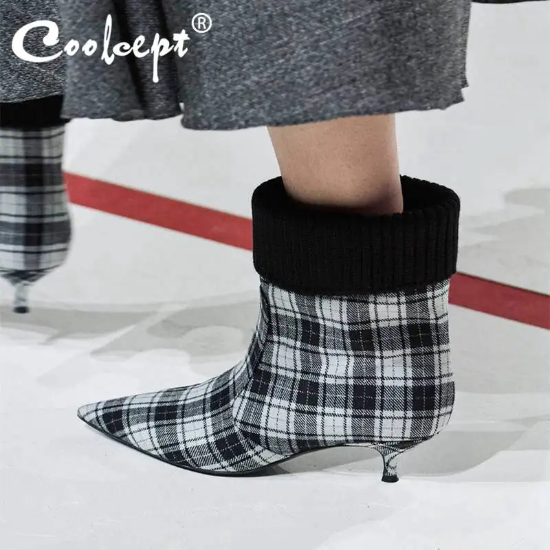 

Coolcept Real Leather Women Ankle Boots Pointed Toe Patchwork Fashion Sexy Party Shoes Women Warm Casual Footwear Size 34-43
