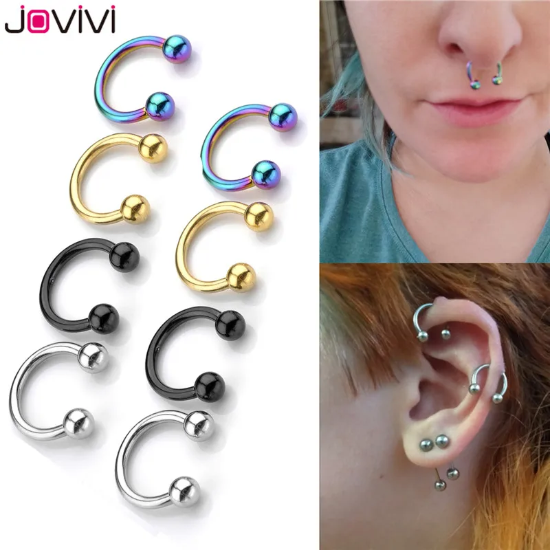 Jovivi 2x 14G Captive Beads CBR Hoop Nose Septum Ring Eyebrow Lip Nipple Ear Studs Multi-used Fashion Body Piercing Jewelry | Украшения и