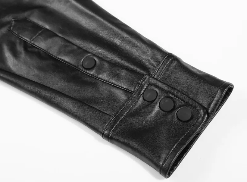 Модные Мужские приталенные рубашки из искусственной кожи, Camisas Hombre, мотоциклетные однобортные топы из искусственной кожи, повседневные рубашки с длинным рукавом