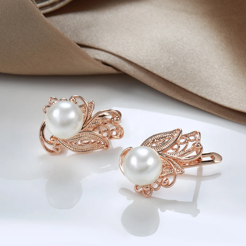 SYOUJYO Pearl 585 Rose Gold Color Dangle Earrings for Women Vintage Flower Bride Wedding Earrings dangle earrings,pearl earrings,flower earrings,drop earrings,long earrings,golden earrings