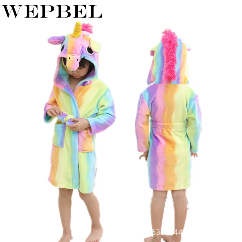 WEPBEL/Зимний Теплый детский банный халат с изображением животных; полотенце с единорогом; Милые банные халаты для детей; фланелевые пижамы; халаты для мальчиков и девочек