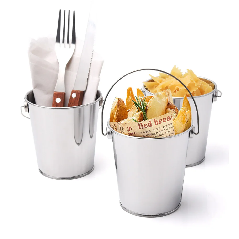 Tableware Dessert Snack Holder Restaurant Food Stainless Steel With Handle Container Kitchen Hotel French Fries Bucket Storage