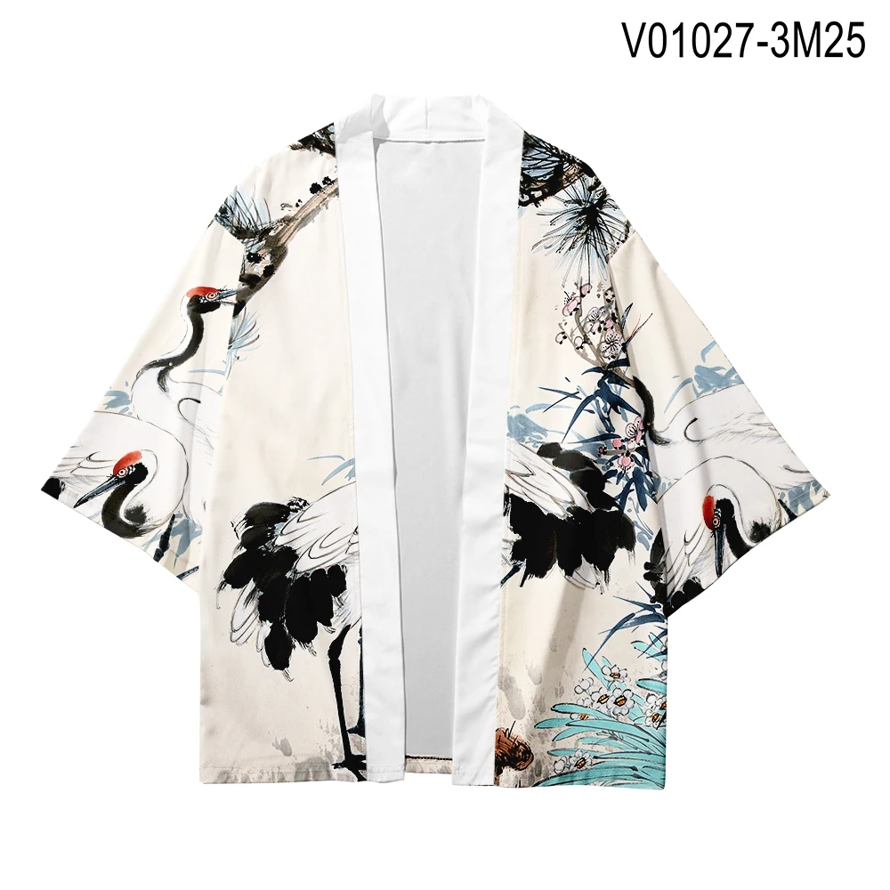 WAMNI японский Haori Yukata T рубашка-кимоно летняя 3D рубашка куртка с изображением самурая Забавный красивый цветок рукав летучая мышь Кимоно Кардиган для мужчин - Цвет: V01027