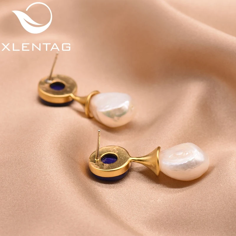 XlentAg из натурального барочного жемчуга, круглые серьги из лазурита, женские сережки с подвесками, ювелирные украшения, букле d'oreille femme GE0692