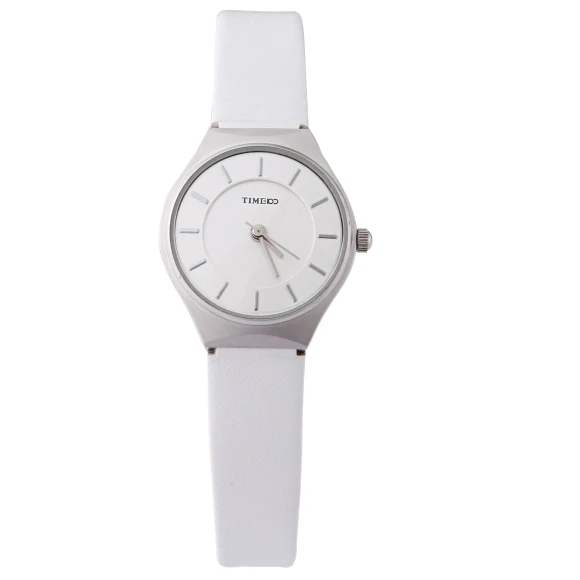 TIME100 часы женские наручные безнес ультратоникий корпус водонепроницаемые черный кожаный ремешок женские кварцевые часы - Цвет: Белый