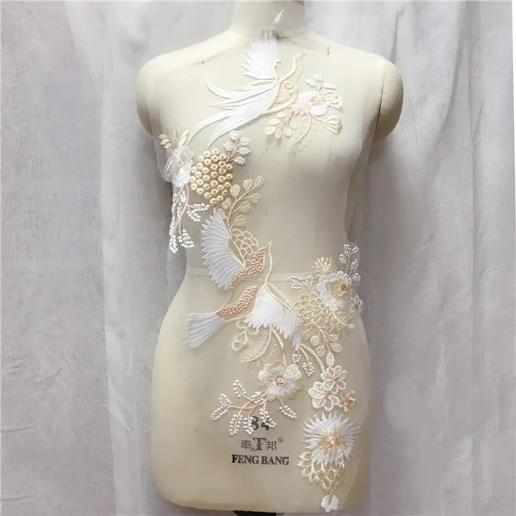 Красочные цвета шампанского цветы птица вышивка Cheongsam вечернее платье большая наклейка DIY ручной патч Швейные аксессуары RS2500