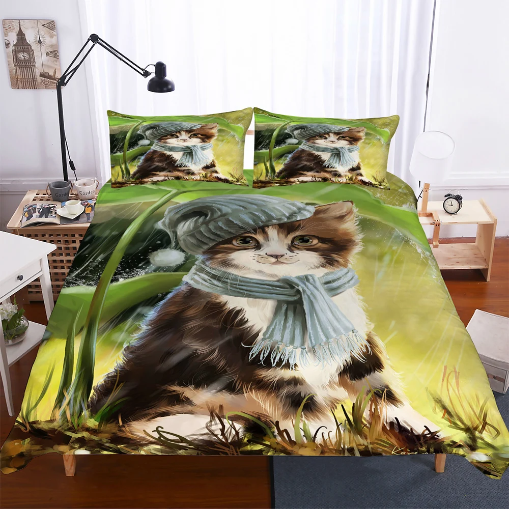 

New Arrive Cats Bedding Set 2/3pcs Cartoon Giraffe Snake Duvet Cover Set Fox Wolf Sunflower Boys Home Bed Linen Set Pillowcase