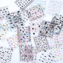 צלב גבול חשמלי מסחרי מוצרים 3D נייל מדבקות/50 שונים-סט של/נייל מדבקת פרח- בצורת שחור ולבן שלושה-(China)