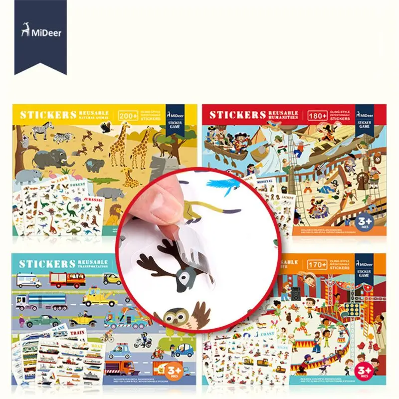 MiDeer новые многоразовые наклейки книга игровой коврик коллекция детские развивающие игрушки для детей головоломка подарок Съемный Фон сцены