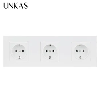 

UNKAS White Wall PC Panel 3 Way Power Socket Plug Grounded, 16A EU Standard Electrical Triple Outlet 258mm * 86mm