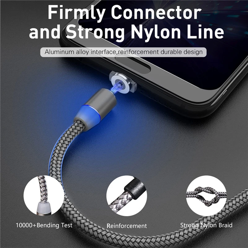 BaySerry Magnetic Cable USB Type C Cable For iPhone 11 Pro Max XR Samsung S9 Xiaomi LED Magnetic Fast Charging Micro USB C Cable