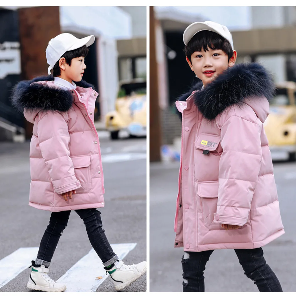 Детские зимние куртки для девочек парка с капюшоном из искусственного меха пуховое пальто куртка-пуховик стеганая пуговица для верхней одежды кофты на молнии Верхняя одежда
