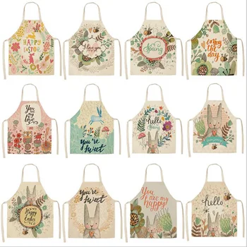 

1PCS Exquisite Flower Rabbit Plant Linen Aprons Cotton Nordic Animals Aprons Cartoon Women Kitchen Cooking delantal cocina 2020