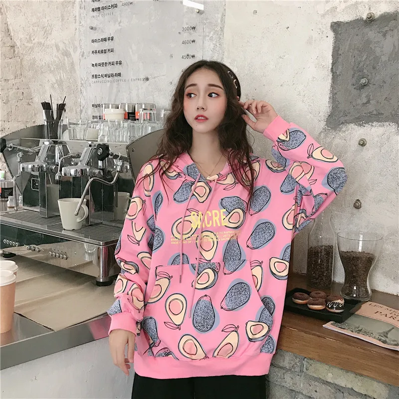 Ulzzang зимняя женская Толстовка Harajuku с принтом, толстовка с капюшоном bf с длинными рукавами, свободные пуловеры, толстовка, одежда ins