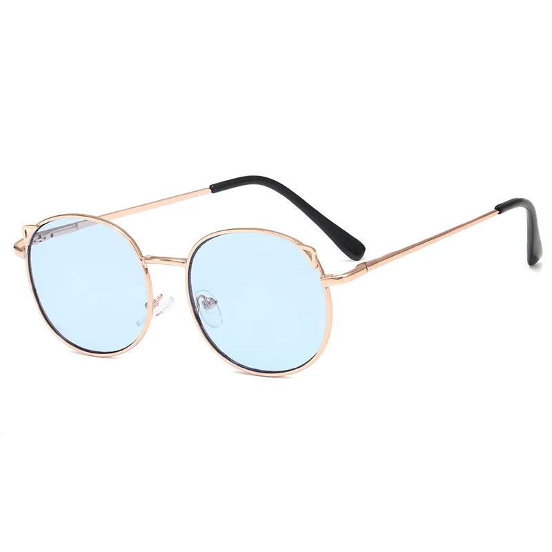 UVLAIK, новые модные детские солнцезащитные очки для мальчиков и девочек, металлическая оправа, детские солнцезащитные очки с милыми кошачьими ушками, Детские красивые солнечные очки - Цвет линз: Blue