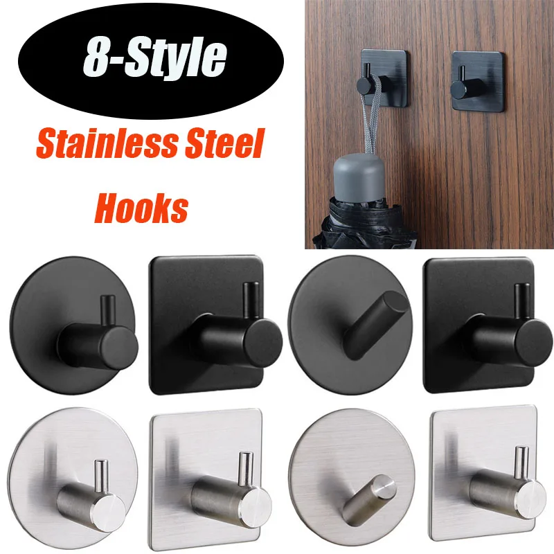 304 Black Robe Hooks Self Adhesive Wall Hook Multi-Purpose Bathroom Towel Clothes Handbag Key Hanger Home Storage | Дом и сад