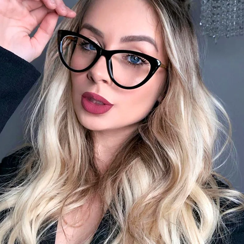 Fashion Flat Mirror Optical Glasses Female Metal Luxury Brand Designer Spectacles Transparent Cat Eye Glasses Frame Male Myopia