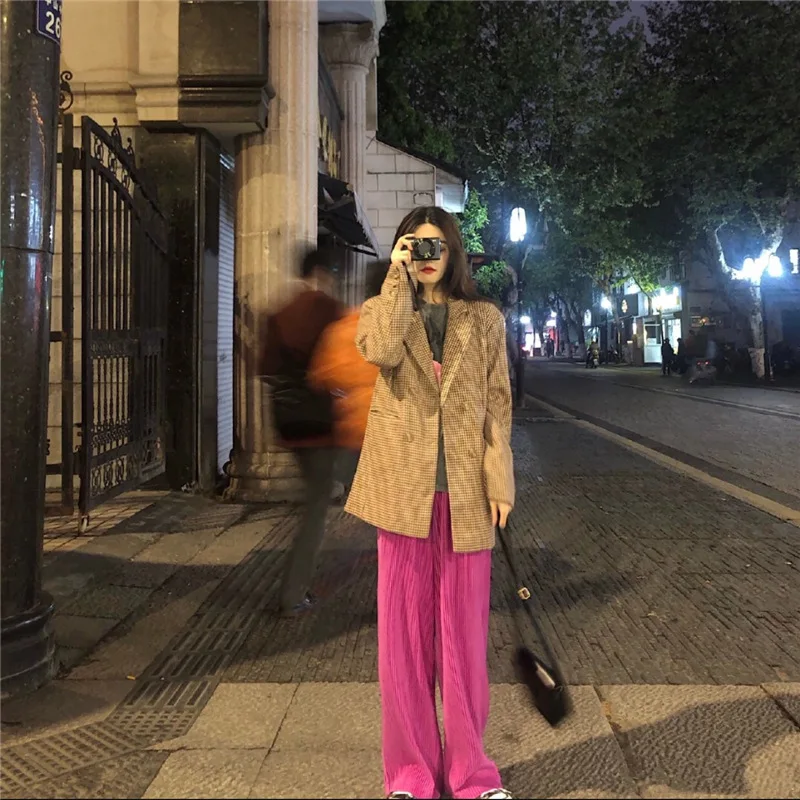 Костюм средней длины с рисунком в стиле ретро для фотосессии; куртка+ свободные штаны со складками