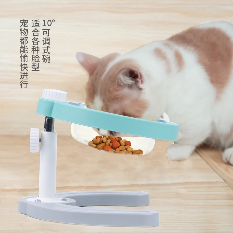 

Pet Simple Mixed Colors Bevel Neck Guard Adjustable Height Table Glass Bowl Double Bowl Rice Bowl Water Bowl Height Adjustable B