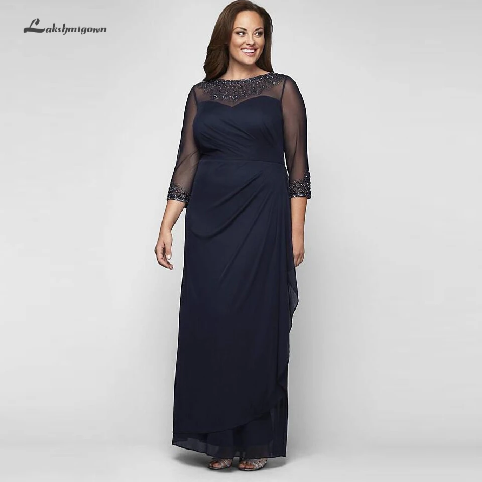 

Lakshmigown Gorgeous Brides Mother Dresses for Weddings 2019 Plus Size Beading Long Evening Party Gowns Half Sleeves Custom Made