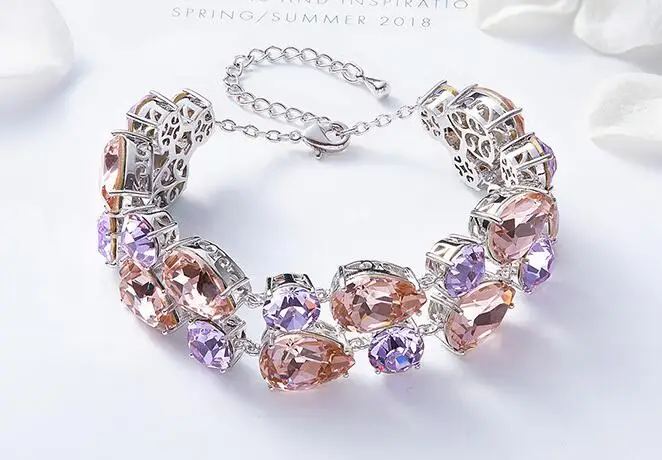 UXN56 S925 чистого серебра Циркон Кристалл девушки браслет ювелирные изделия свадебное платье Соответствующие подарки