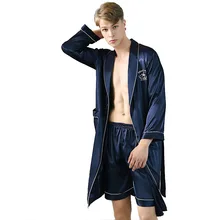 

Ice Silk Pajamas Nightgown Satin Women Men Nightgown Home Clothes Two Piece Suit Long Sleeve Robe Long Pants Bathrobe Set 2021