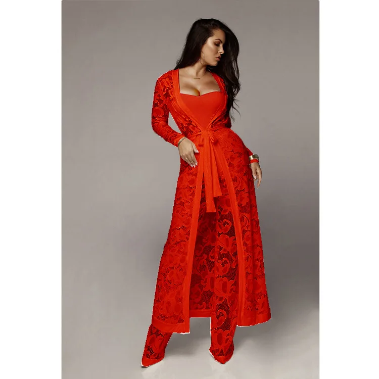 Новый весенне-летний женский костюм Linglewei сексуальные кружевные широкие брюки