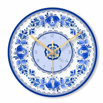 

Glass Wall Watch Living Room Decoration Blue White Home Decorative Wall Clocks Relojes De Pared Quartz Round Clocks BB50WC