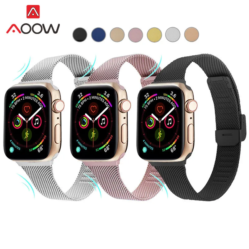 Ремешок Миланская петля Тонкий для Apple Watch 5 4 38 мм 42 40 44 браслет из нержавеющей