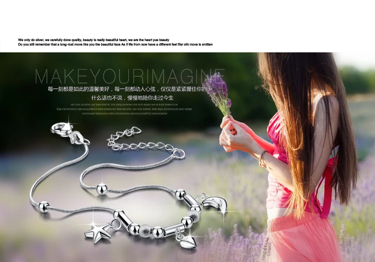 Лаконичный стиль 925 стерлингового серебра anklets Для женщин Луна и звезда кулон Леди Твердые серебряные цепи не аллергический подарок на день рождения
