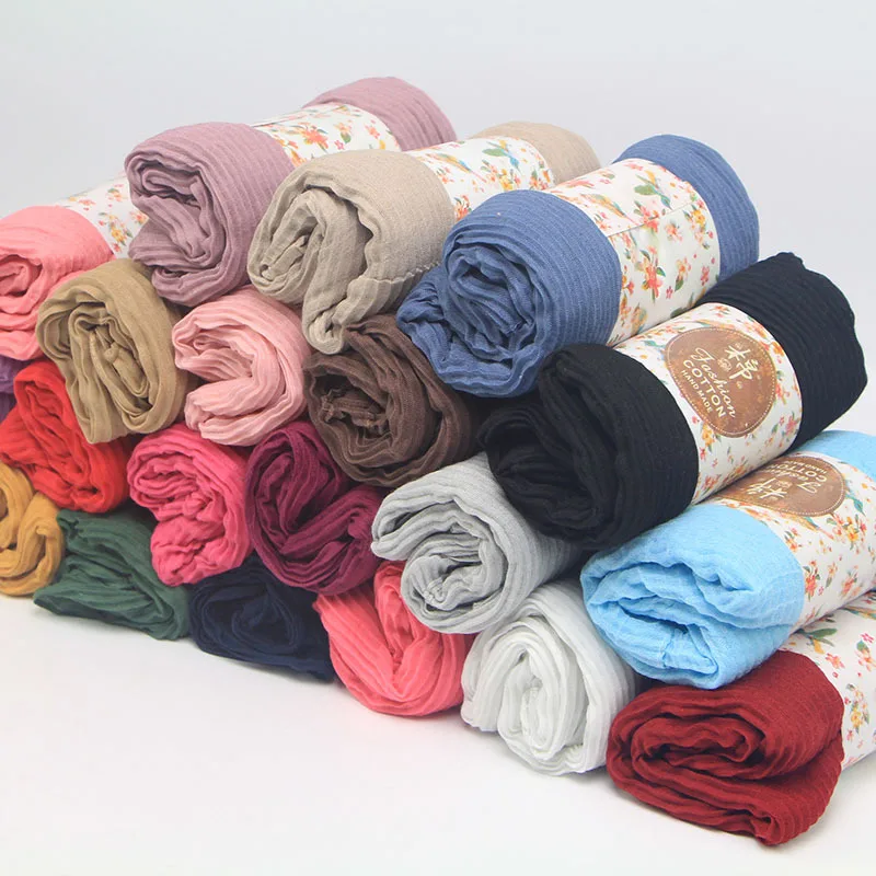 

1Pcs Soft Cotton Linen Scarf Lady Pleated Scarves Muslim Hijab Women Wrinkle Scarves Shawls Muffler Luxury Elegant Bandana