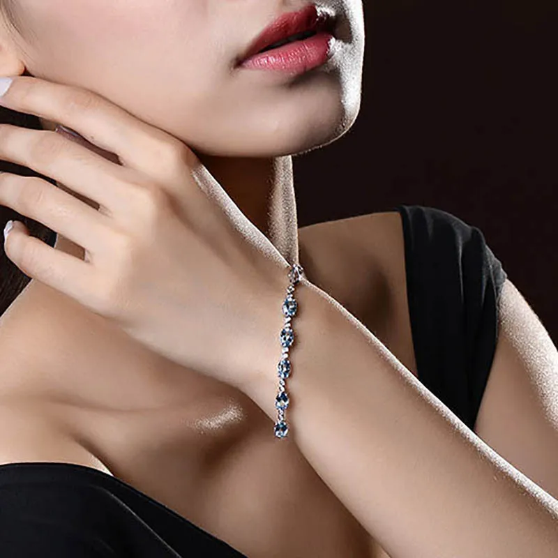 Bague Ringen роскошный 925 пробы Серебряный Аквамариновый браслет для женщин Свадебная вечеринка драгоценный камень ювелирные изделия, браслеты аксессуары