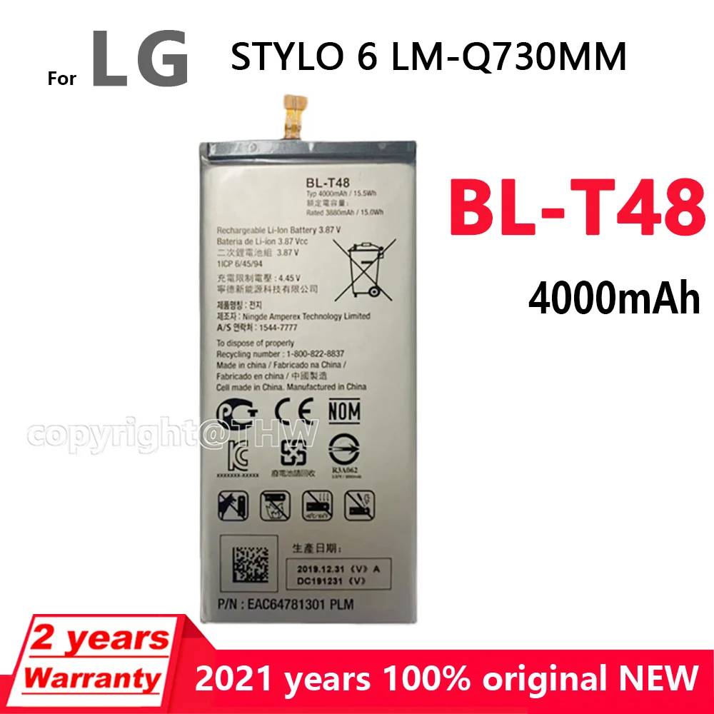 

100% Genuine BL-T48 4500mAh Phone Li-ion Battery for LG STYLO 6 LM-Q730MM BL T48 Cell Phone Replacement Batteries+Tracking Code