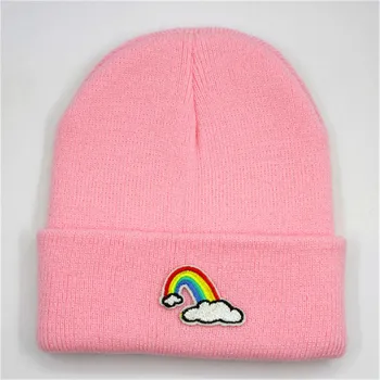 

Cotton rainbow embroidery Thicken knitted hat winter warm hat Skullies cap beanie hat for kid men and women 281