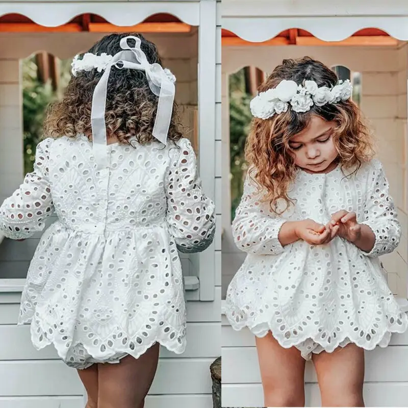 

Princess Girl White Hollow 2Pcs Newborn Baby Girl Kid Long Sleeve Top Skirt Dress Shorts Outfit Clothes 0-24M Baby Clothing