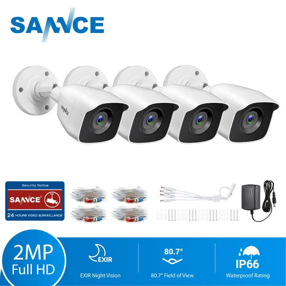 Sannce 2Mp 1080P Hd Sistema Di Sorveglianza Di Sicurezza Telecamera Ir-Cut Visione Notturna Registrazione Audio Custodia Impermeabile Kit Telecamera B