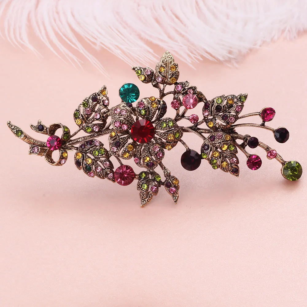 Farlena Jewelry Big Flower Brooches Pins Inlay With Rhinestones Vintage