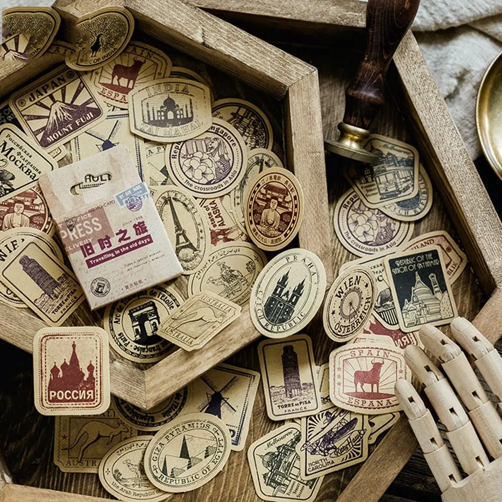 

45Pcs/Pack Retro Travel Decoration Diary Stamp Mini Vintage Paper Stickers Scrapbooking Stationery School Office Supply