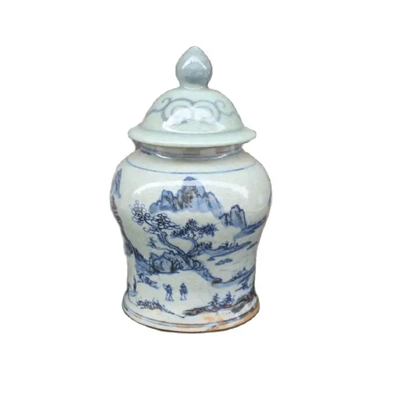 

Chinese Old Blue And White Porcelain Figure Cover Jar