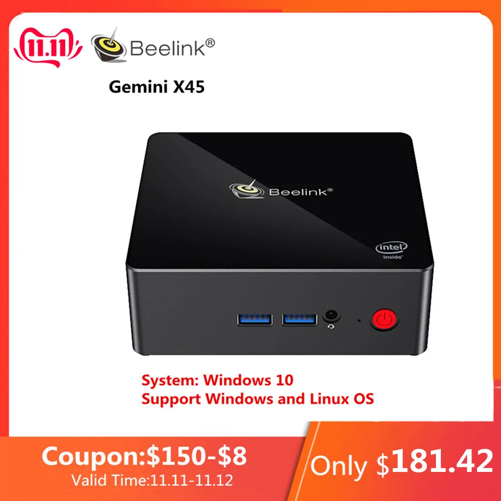 Мини-ПК Beelink Gemini X45 J4105 Win10 8 ГБ ОЗУ 256/512 накопитель mSATA USB 3,0 1000 Мбит/с wifi BT4.0 Мини ПК Поддержка Windows и Linux