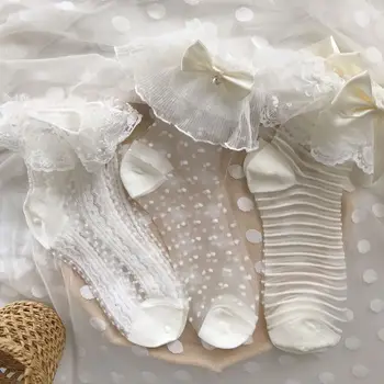 

Cute Women Socks Transparent Summer Exquisite Girl Lace Fairy Socks Retro Glass Silk Socks Beautiful Princess Socks with Bow