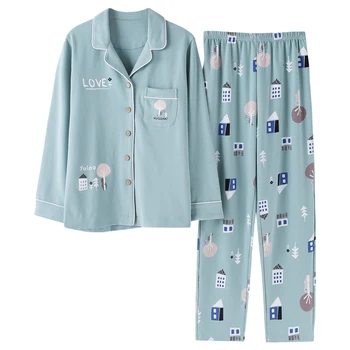 

Plus Size Clothing 100% Cotton Pajamas Sets for Women 2020 Autumn Winter Long Sleeve Cartoon Pyjama Pijama Mujer Lounge Homewear