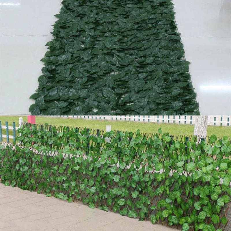 Garden Screening Trellis Expanding Wooden Fence Artificial Plant Leaves Decor