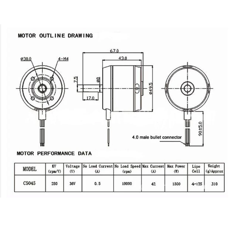5045 280KV бесщеточный Outrunner мотор 4 12S 36V Бесконтактный для RC электрический